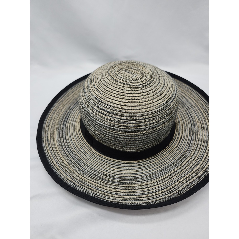 SOLAR ESCAPE Sun Hat Women's One Size Wide Brim Gardening Striped Black Band - Picture 2 of 3